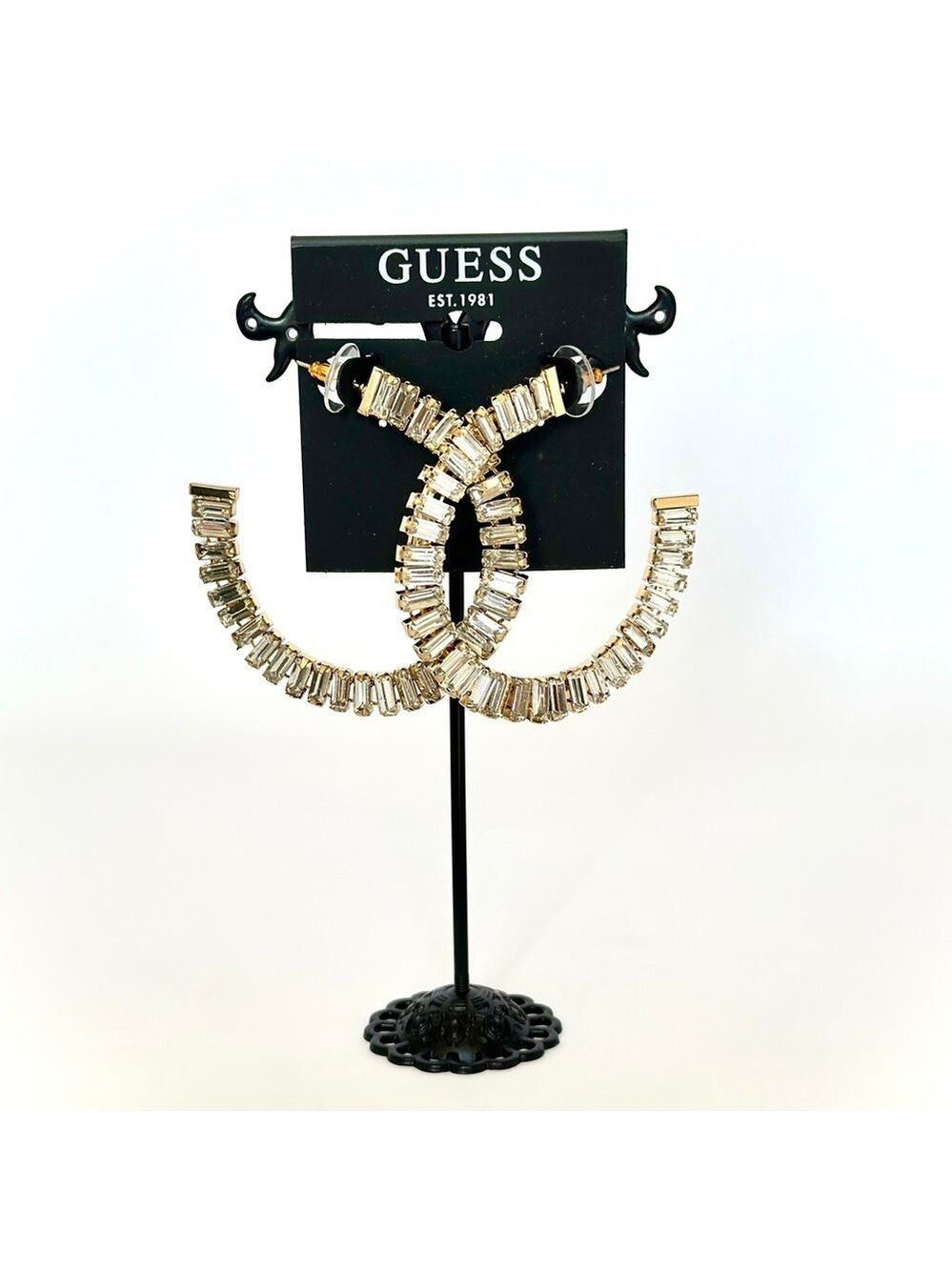 GUESS | Gold Baguette Oversized Hoop Glam Earrings | NWT $55 - Picture 5 of 5